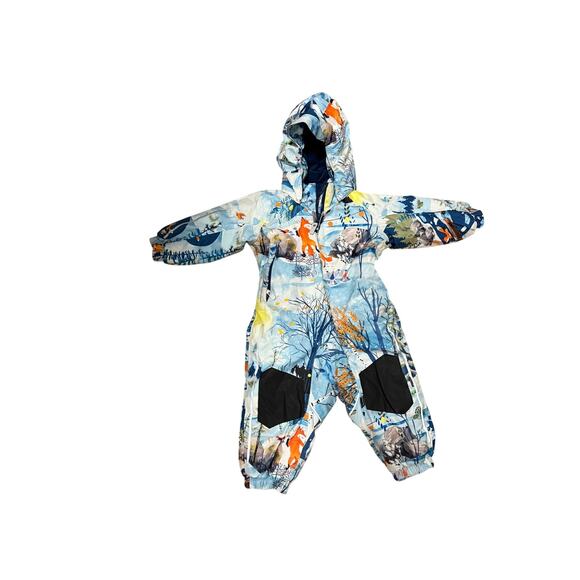 Reima baby down snowsuit bib size 9-12 months animal print - Picture 1 of 11